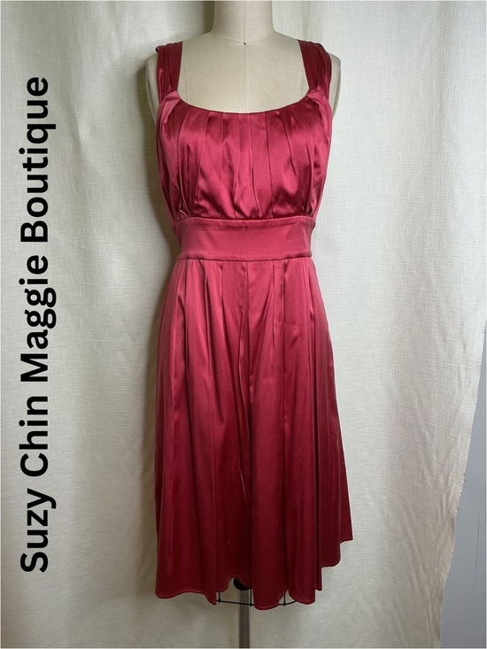 Suzy Chin Maggy Boutique Dresses & Skirts - Suzy Chin Maggy Boutique Red Satin Dress Size 8 Sleeveless Pleated Fit